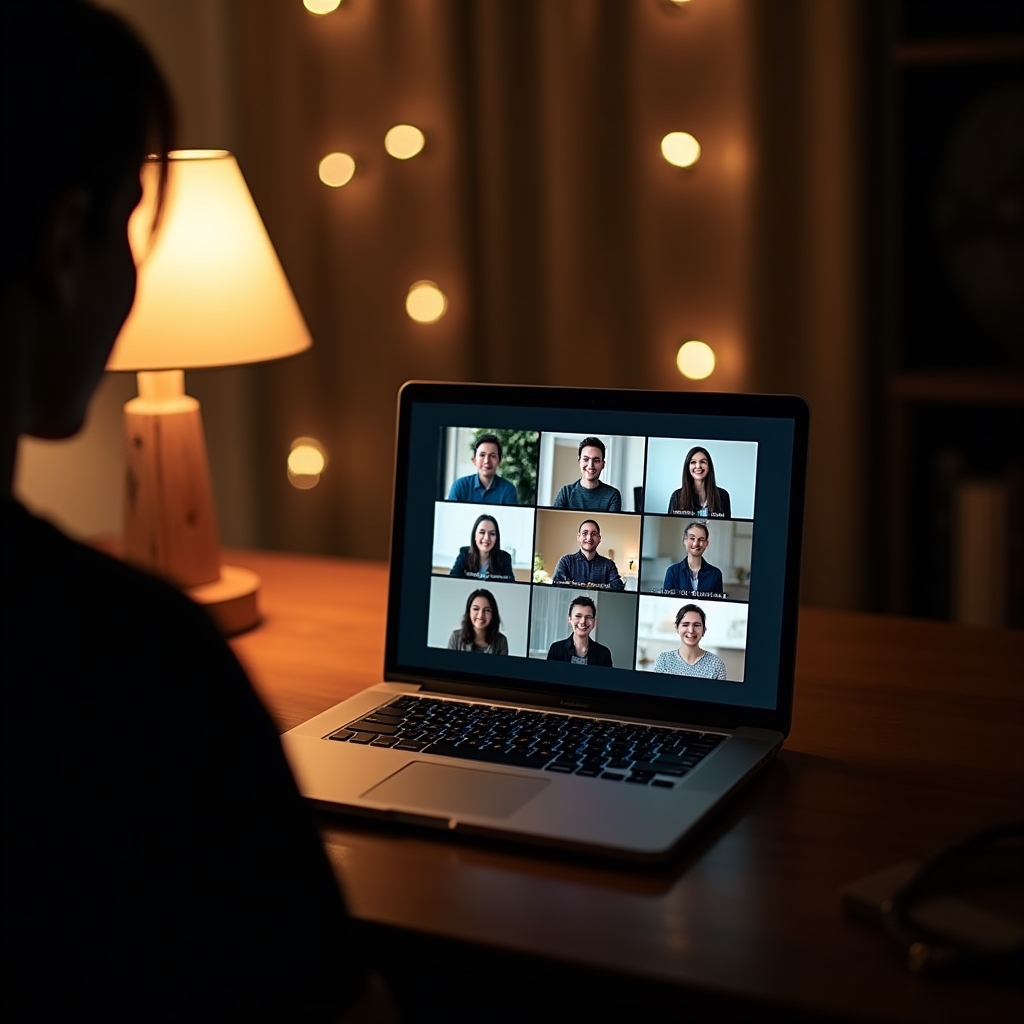 Ekran laptopa z siatką uczestników podczas spotkania online